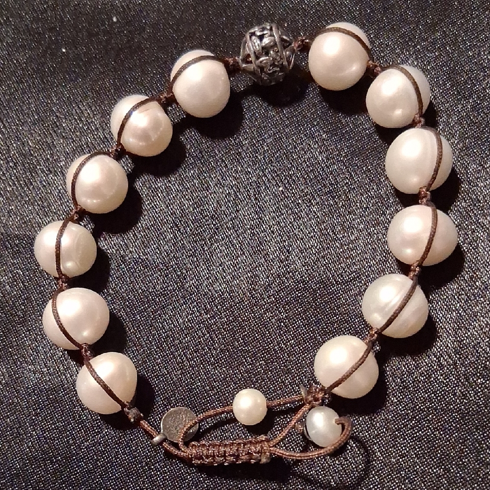 Silpada Genuine Pearl & 925 Sterling Slide Bracelet .